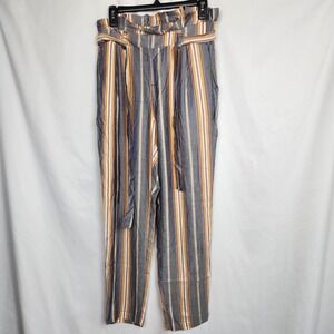 Soho NY & Co Jeans‎ Womens Striped Ruffle Boho Pant Tie Belt Size Small